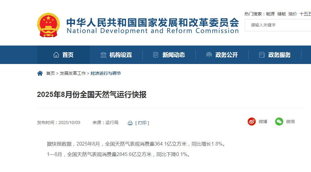 2025年8月份全国天然气运行快报